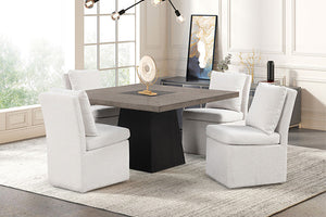 Broager - 5 Pc Dining Table Set (White Swivel Chairs)