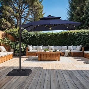 Xico - 8 Ft Square Umbrella w/ Double Top w/ LED Light + 37" Large Base