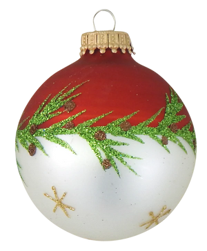 Krebs Glass Ball Ornament - Bi-Color Pine Garland - 4 Pack