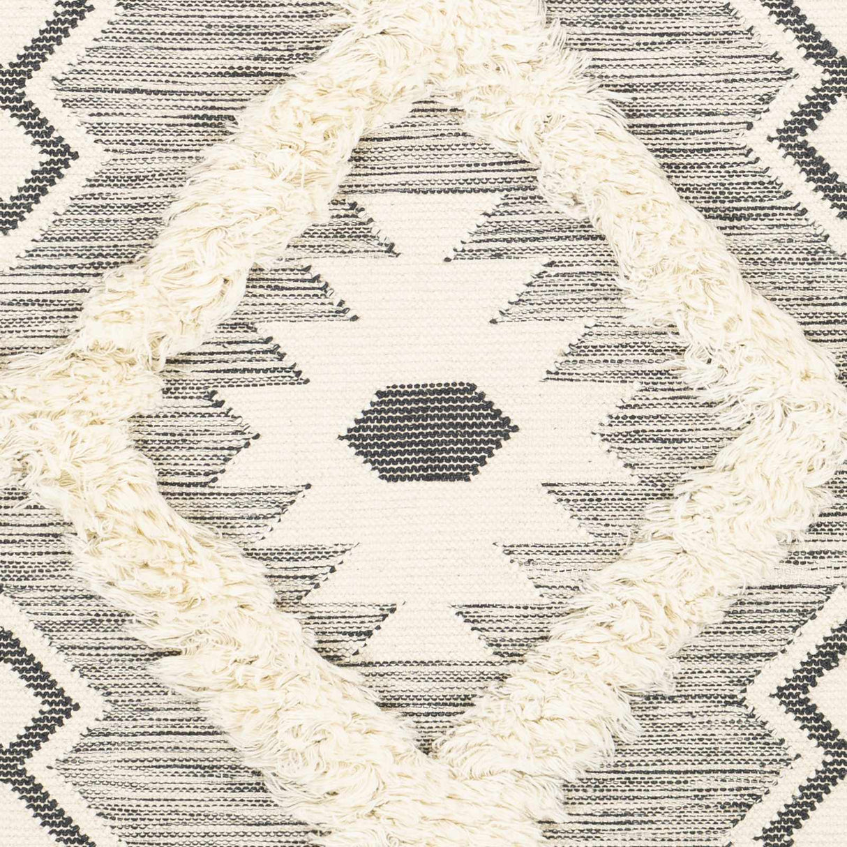 Sultan Charcoal/Beige Tribal Tassel Wool Rug - Clearance