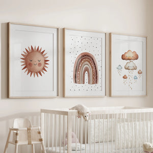 Minimalist Baby Room Wall Art Set of 3. Earthy Rainbow Theme
