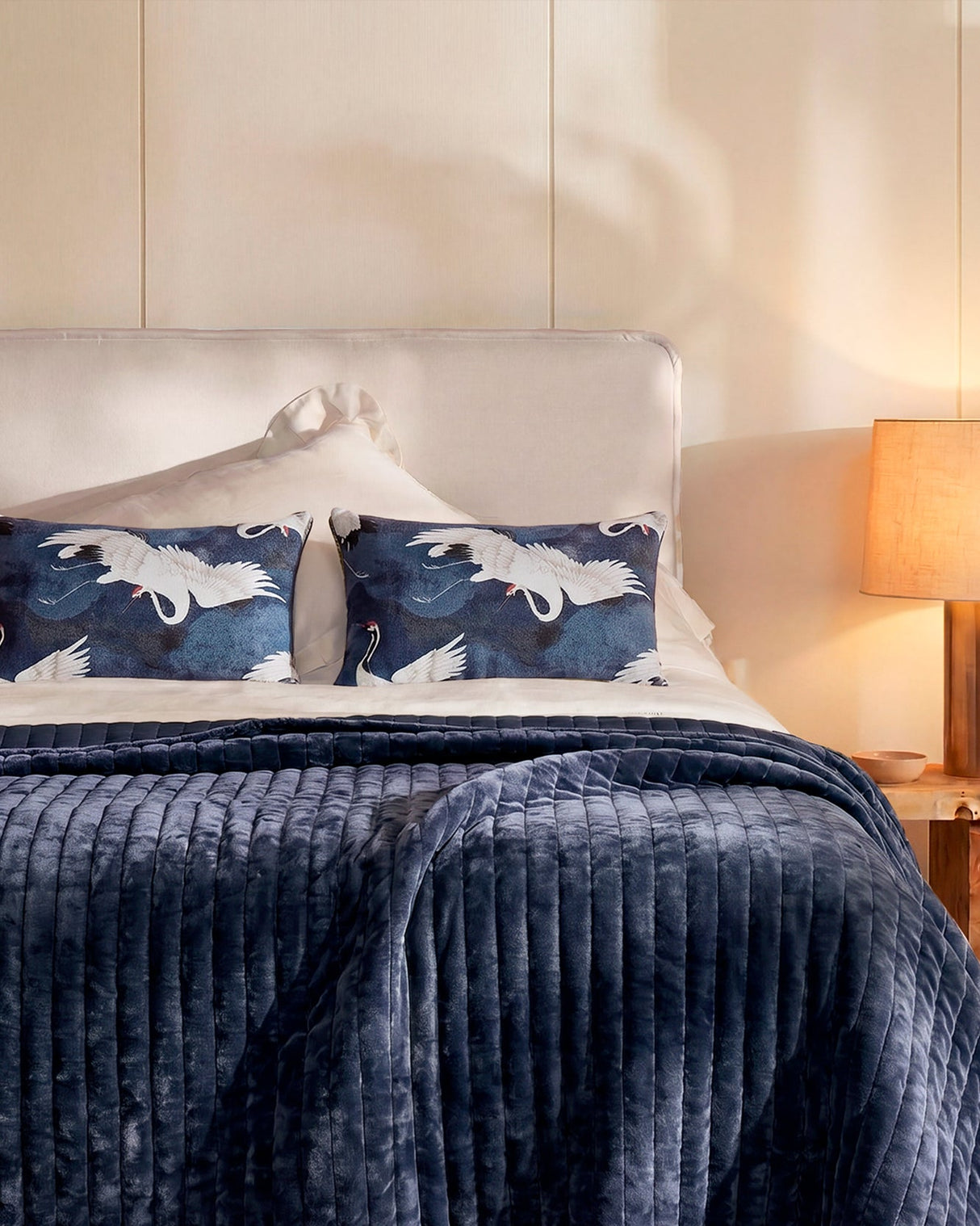 Velvet Crane in the Clouds Small Lumbar Pillow