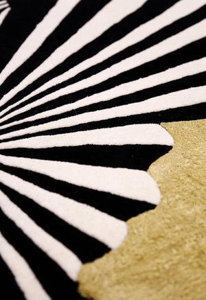 Sunflare Fan Black Hand Tufted 5x5 Wool Area Rug