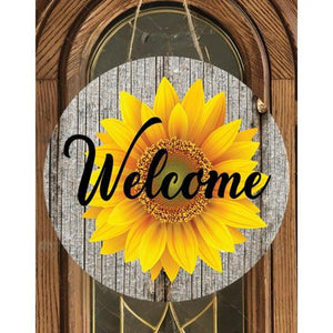 Sunflower Welcome Rustic Round Sign