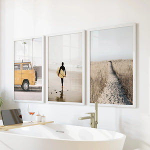 California Beach Set of 3 Prints. Surfer, Retro Van Decor
