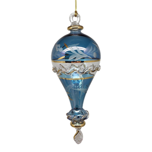 Clear Etched Blown Glass Hot Air Balloon - Blue