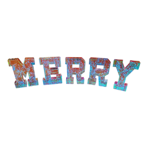Lighted Holographic Holiday "MERRY" Decor with Remote Control - 10 Inch tall