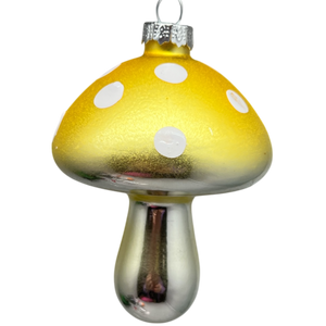 Yellow Glow-In-The-Dark Glass Mushroom Ornament