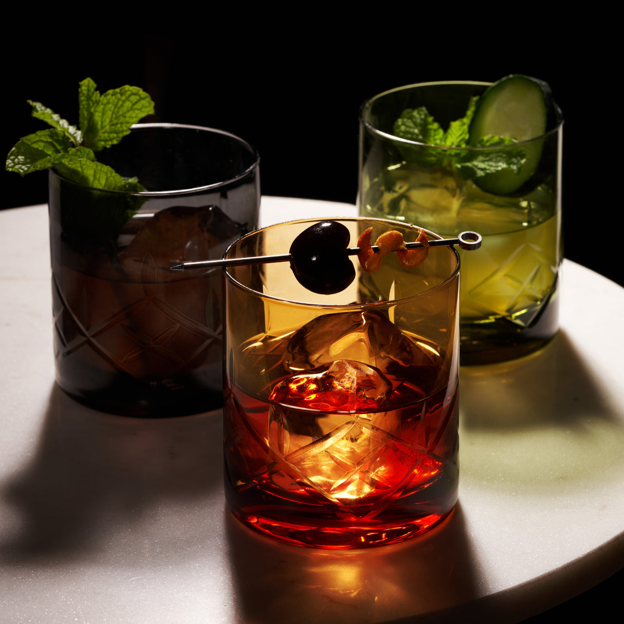 Admiral cut crystal rocks glasses in amber viski®