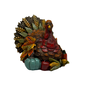 Resin Bountiful Harvest Turkey Figurine Looking Right