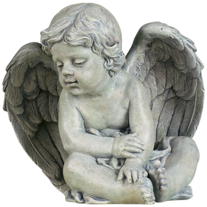 Sitting Cherub - 9.5 inch Garden Statue -