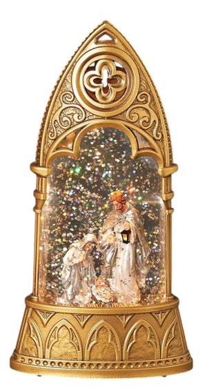 Lighted Holy Family Glitterdome Arch - Gold