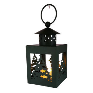 B/O Lighted Metal Holiday Lantern with LED Tealight - Green
