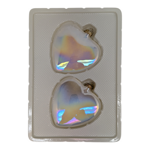 Iridized “Pearl White” Glass Heart Ornaments – Set of Two