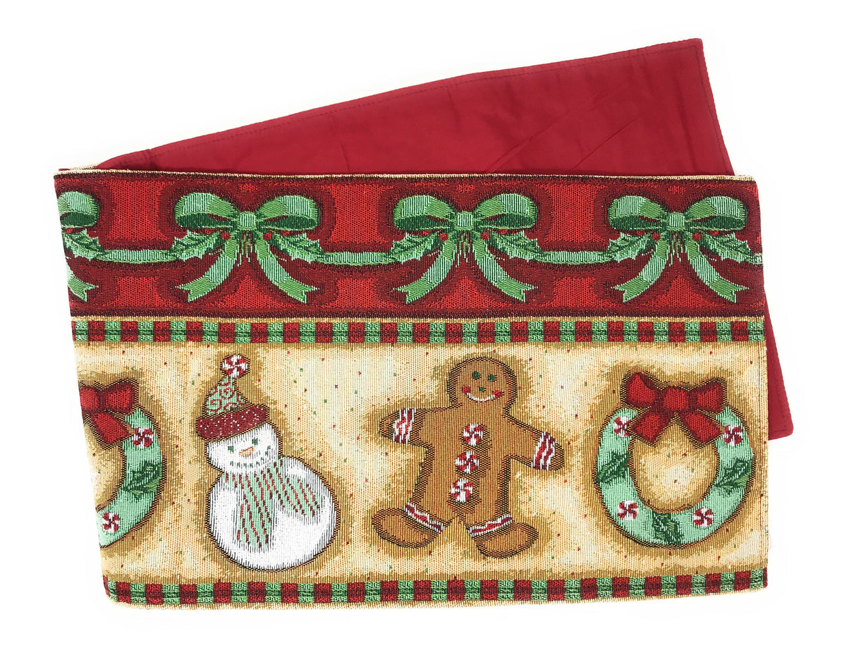 DaDa Bedding Set of 8 Pieces Gingerbread Sweets Holiday Table Tapestry - 4 Placemats, 2 Table Runners, 2 Throw Pillow Covers (12917)