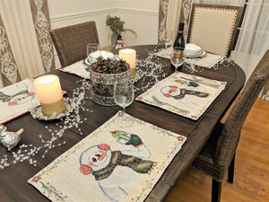DaDa Bedding Set of 8 Pieces Magical Snowman Holiday Table Tapestry - 4 Placemats, 2 Table Runners, 2 Throw Pillow Covers (9733)