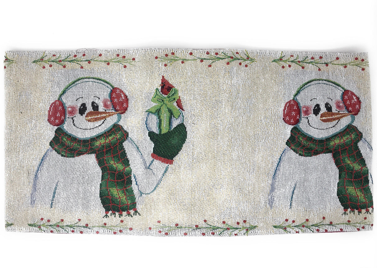 DaDa Bedding Set of 8 Pieces Magical Snowman Holiday Table Tapestry - 4 Placemats, 2 Table Runners, 2 Throw Pillow Covers (9733)