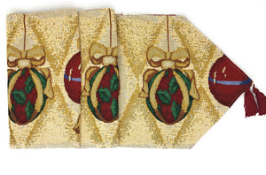 Elegant Christmas Ornaments Gold Red Tapestry Dining Table Runner (6139)