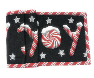 Peppermint Joy Red Black Holiday Tapestry Dining Table Runner (12904)