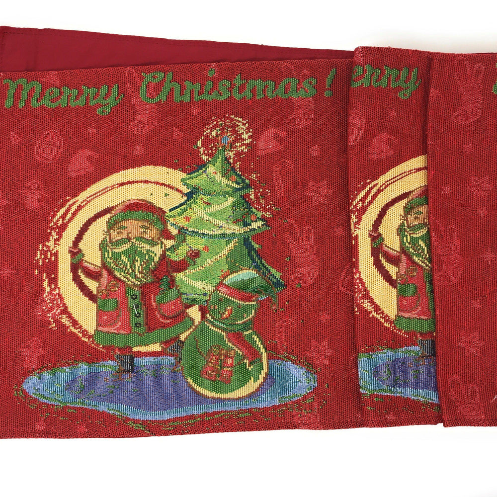 Red Santa Claus Christmas Tree Woven Tapestry Dining Table Runner (17615)