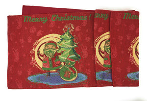 Red Santa Claus Christmas Tree Woven Tapestry Dining Table Runner (17615)