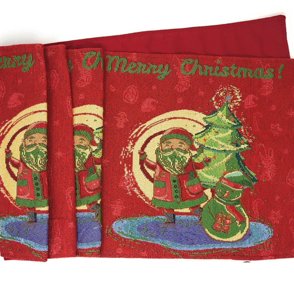 Red Santa Claus Christmas Tree Woven Tapestry Dining Table Runner (17615)
