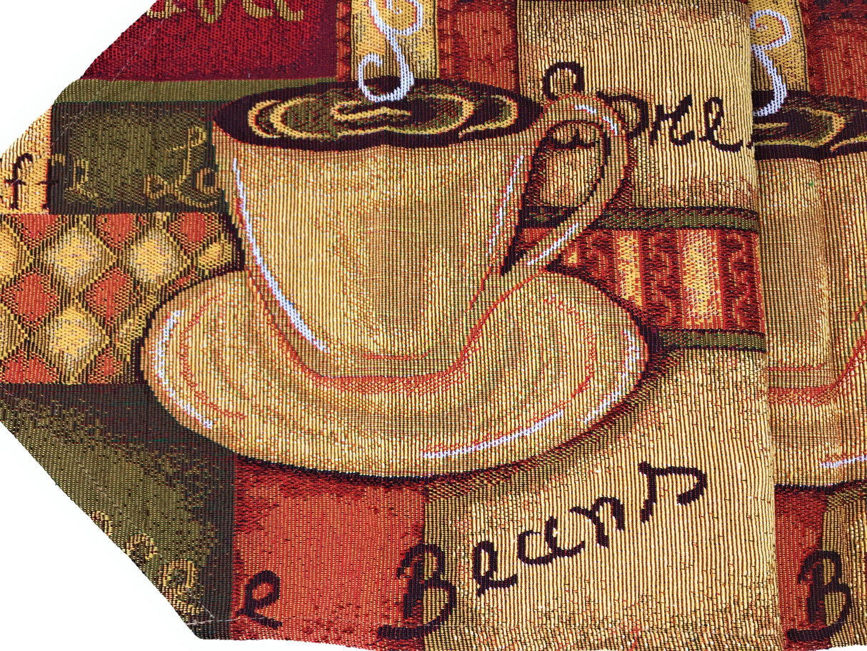 DaDa Bedding Set of 3-Pieces - Smell of Coffee Café Cup Orange Brown Woven Tapestry Dining Table Runners (9912)