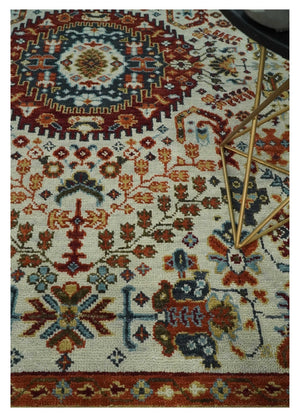 Tabriz Antique Hand Knotted Traditional Ivory and Rust Multi Size Wool Rug