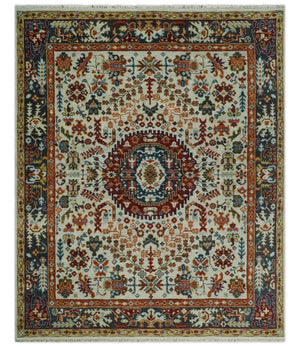 Tabriz Antique Hand Knotted Traditional Ivory and Rust Multi Size Wool Rug