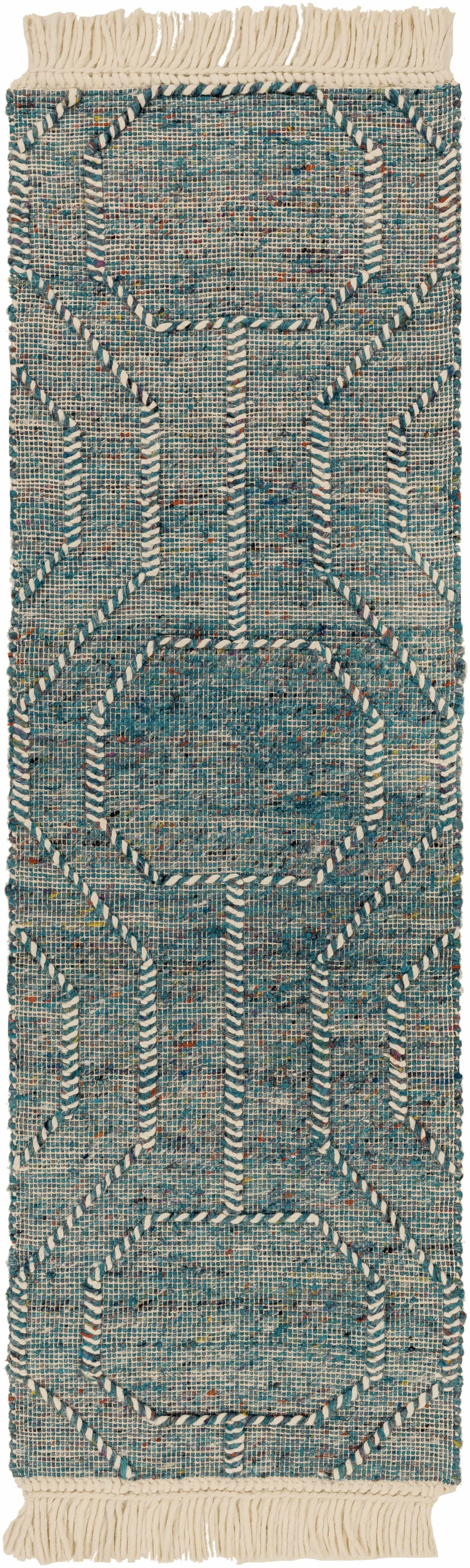 Dark Blue Takaungu Wool Blend Braided Tassel Area Rug - Clearance