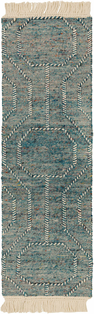 Dark Blue Takaungu Wool Blend Braided Tassel Area Rug - Clearance