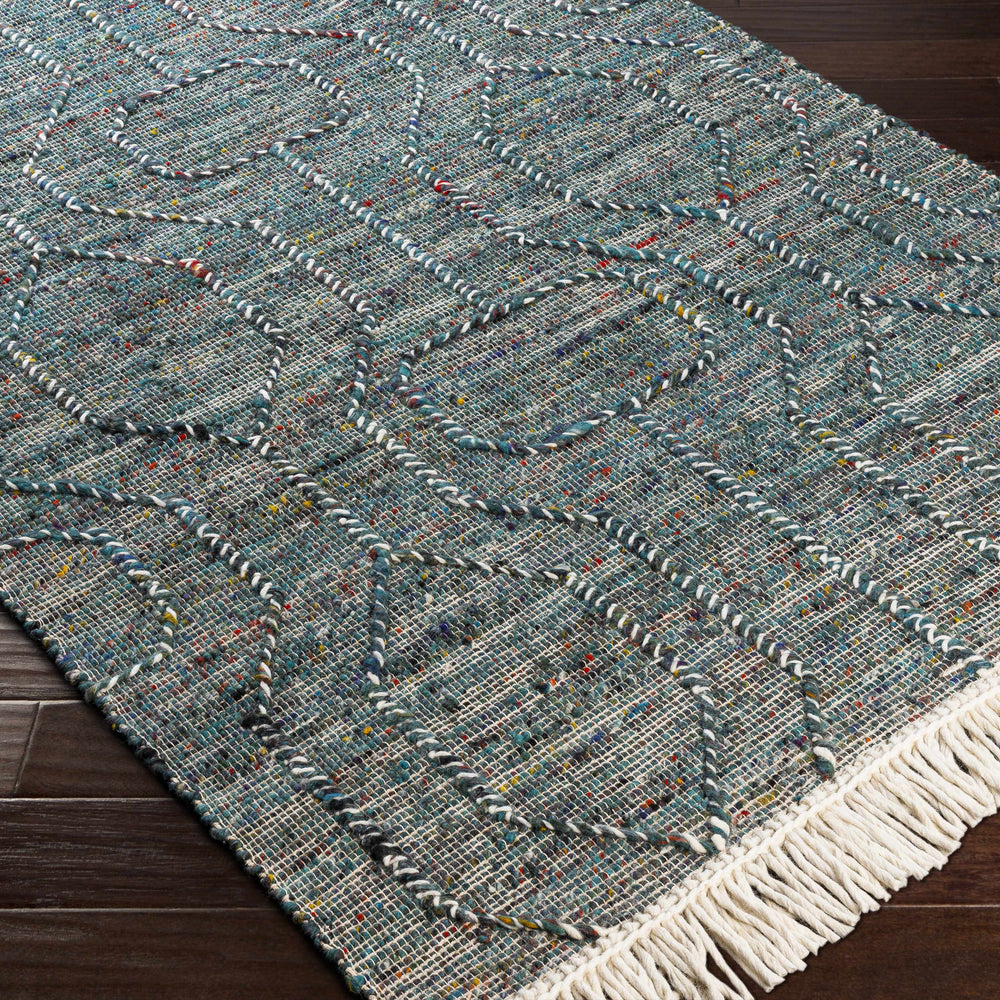 Dark Blue Takaungu Wool Blend Braided Tassel Area Rug - Clearance