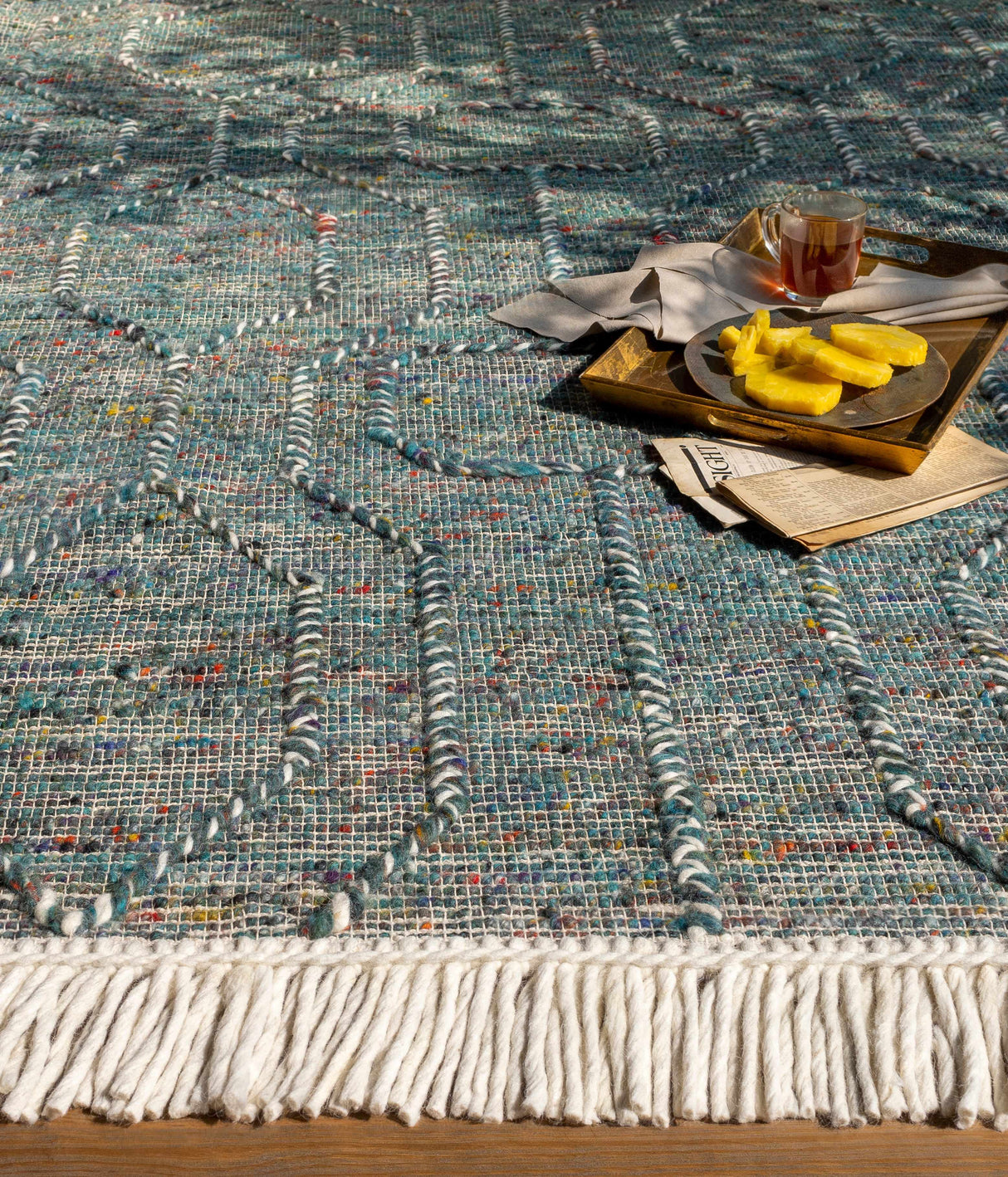 Dark Blue Takaungu Wool Blend Braided Tassel Area Rug - Clearance