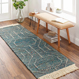 Dark Blue Takaungu Wool Blend Braided Tassel Area Rug - Clearance