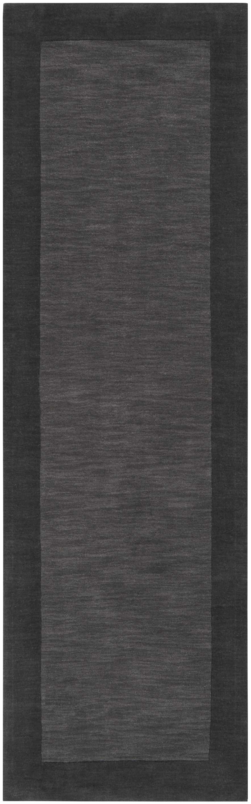 Bordered Solid Black Charcoal Wool Rug