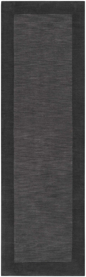 Bordered Solid Black Charcoal Wool Rug