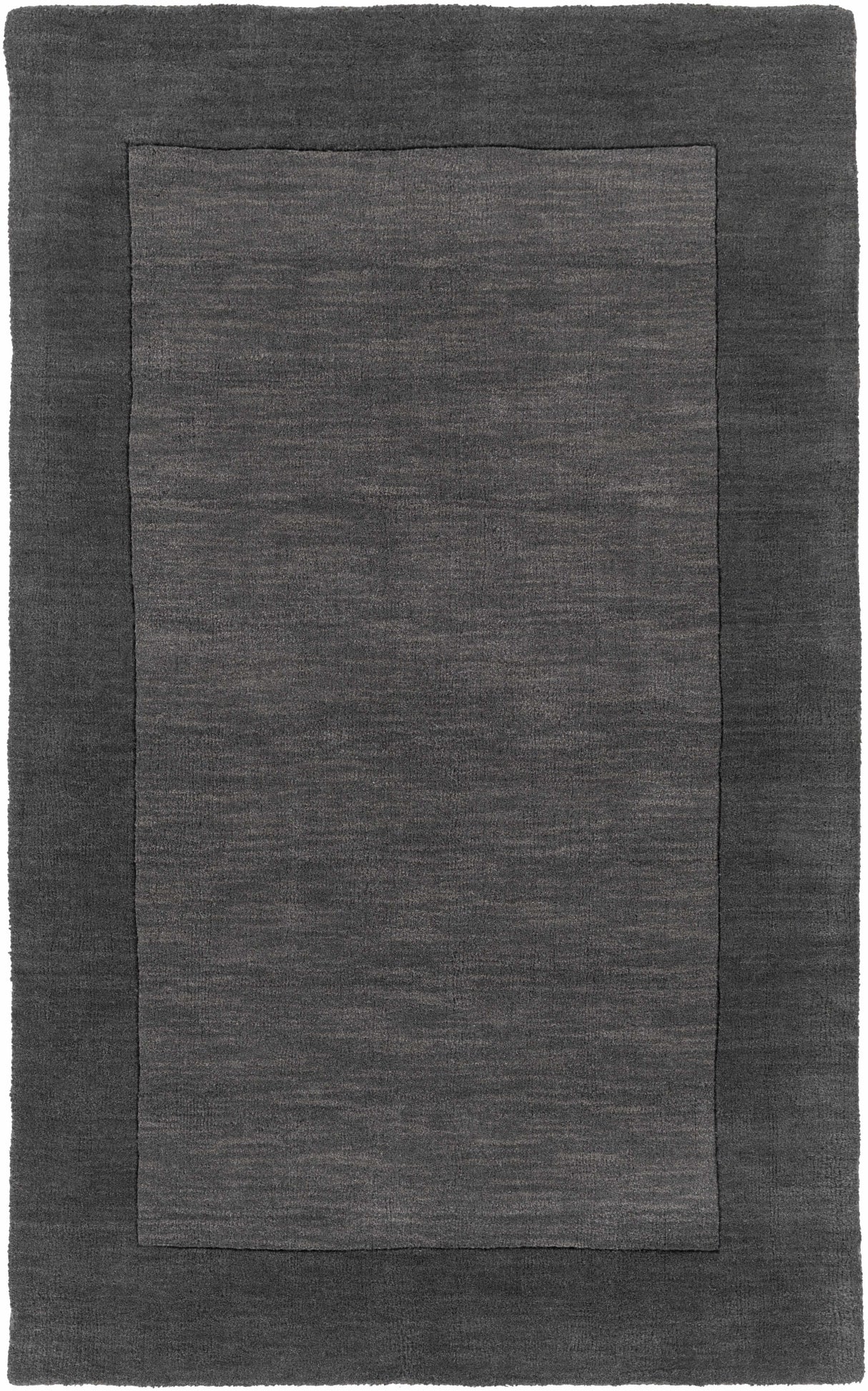 Bordered Solid Black Charcoal Wool Rug