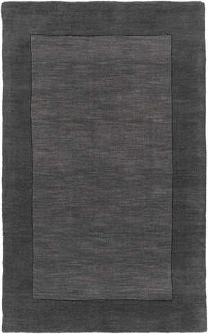 Bordered Solid Black Charcoal Wool Rug