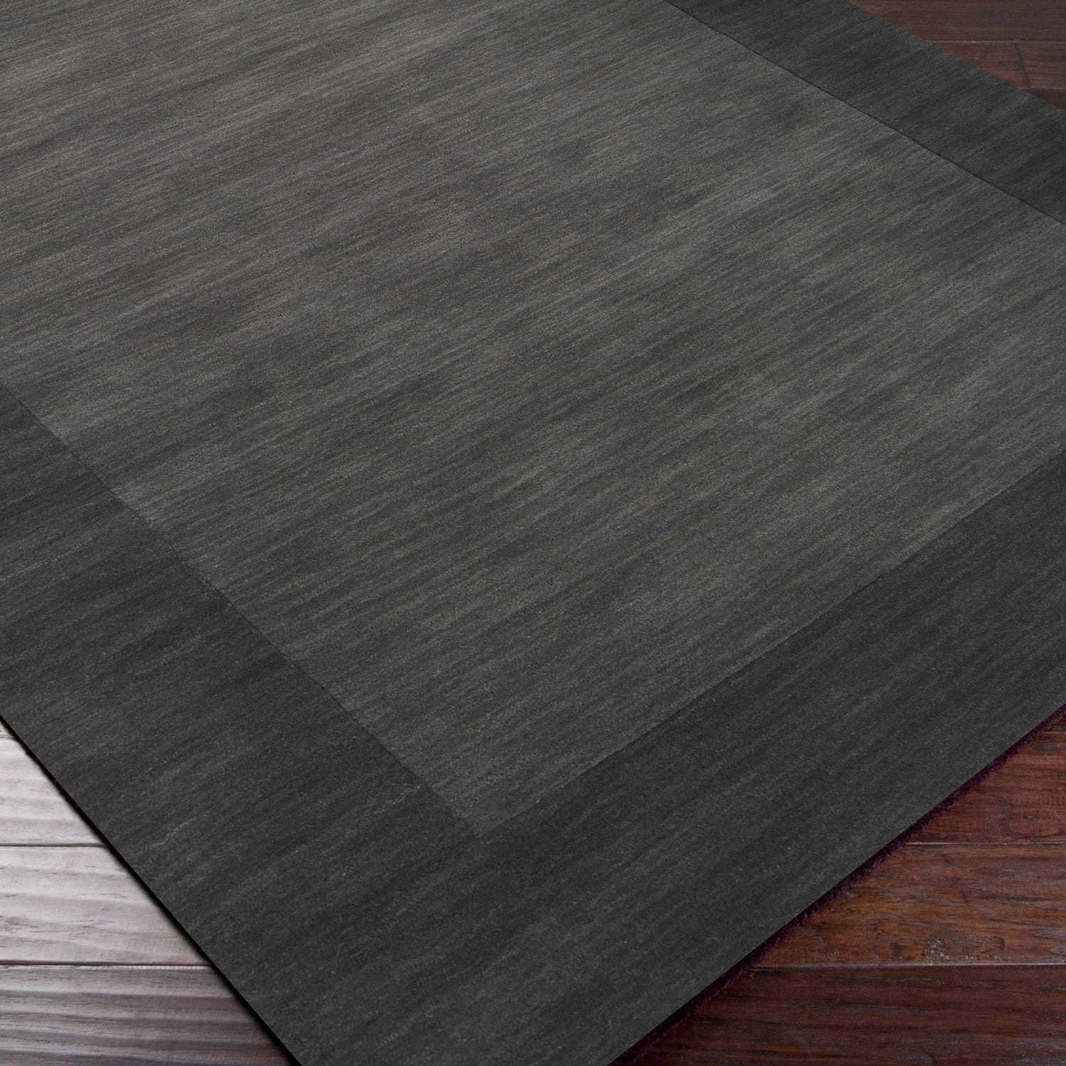 Bordered Solid Black Charcoal Wool Rug