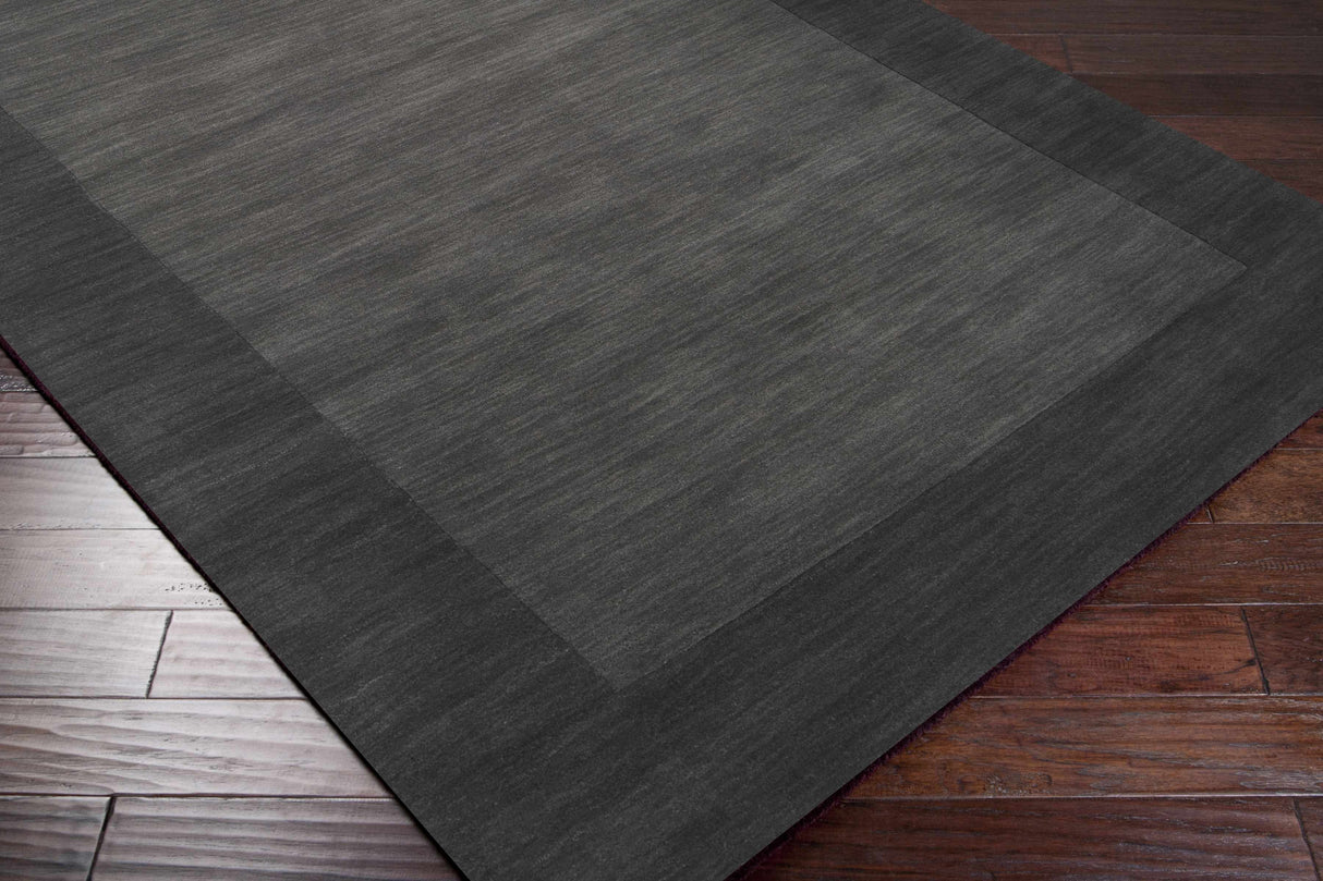 Bordered Solid Black Charcoal Wool Rug