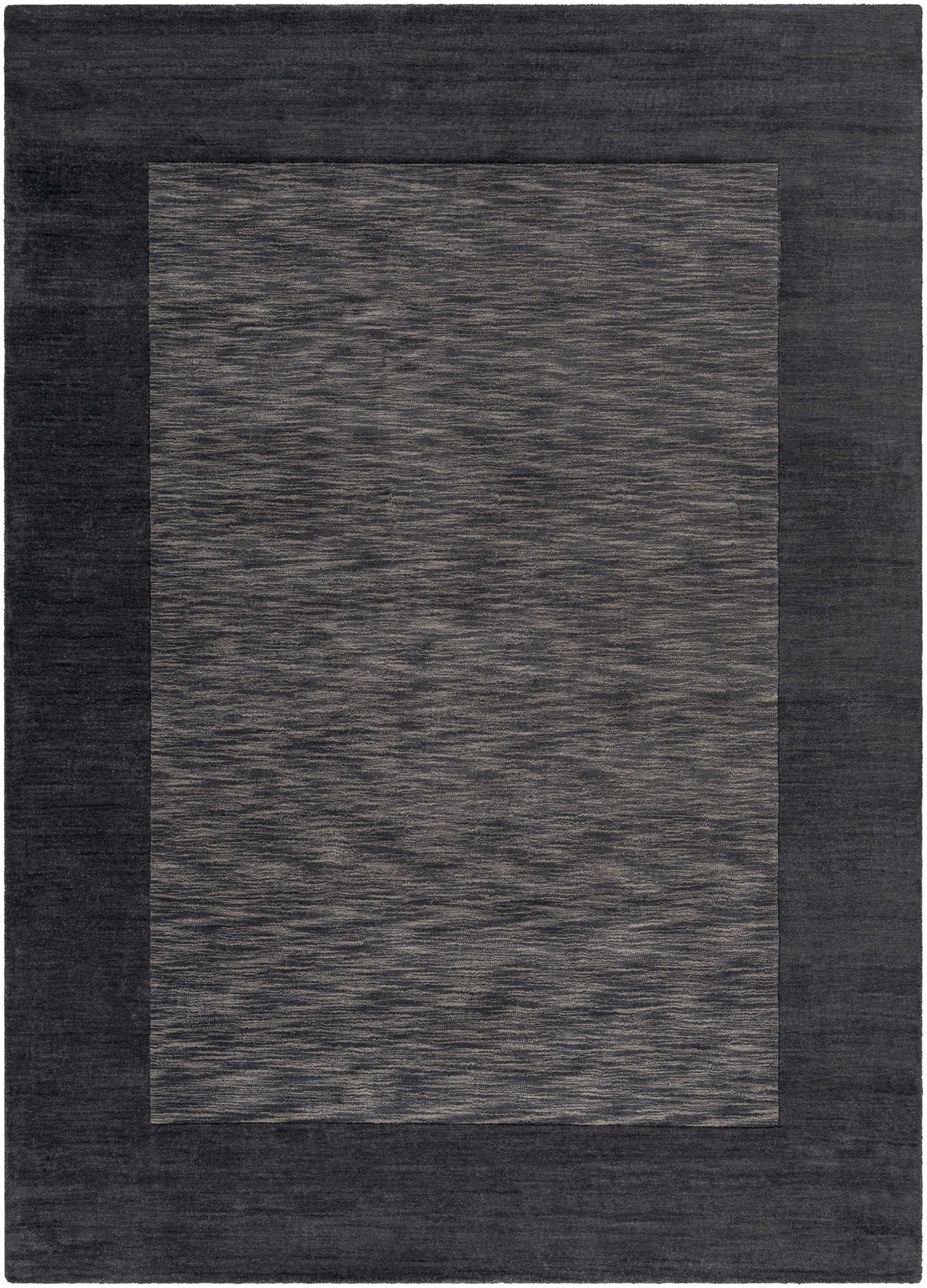 Bordered Solid Black Charcoal Wool Rug