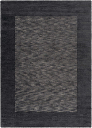 Bordered Solid Black Charcoal Wool Rug