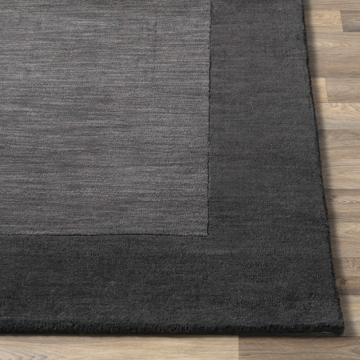 Bordered Solid Black Charcoal Wool Rug