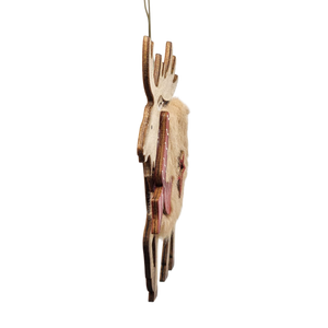 Fuzzy Wooden Reindeer Ornament - Looking Left