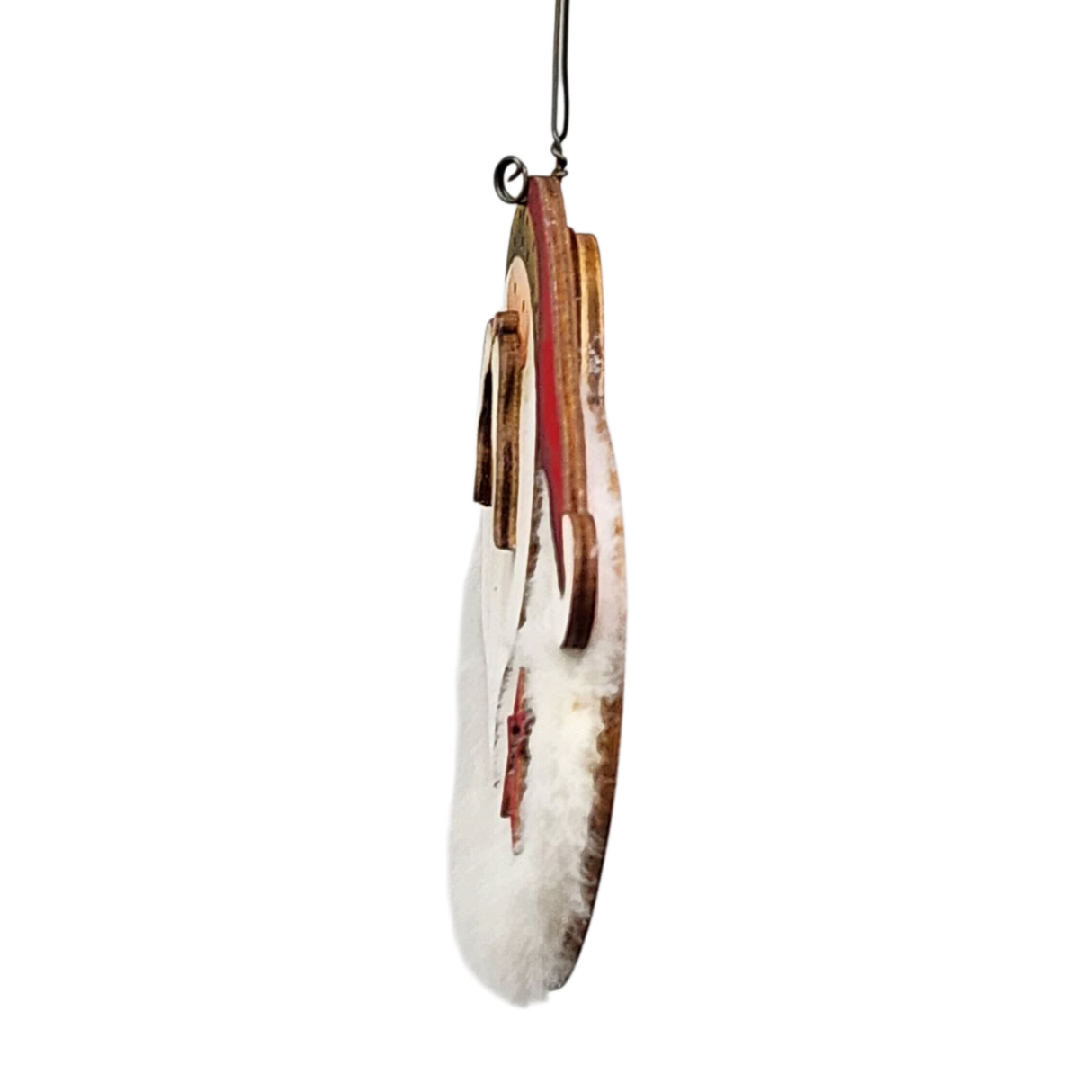Fuzzy Wooden Santa Ornament - 4 Inches