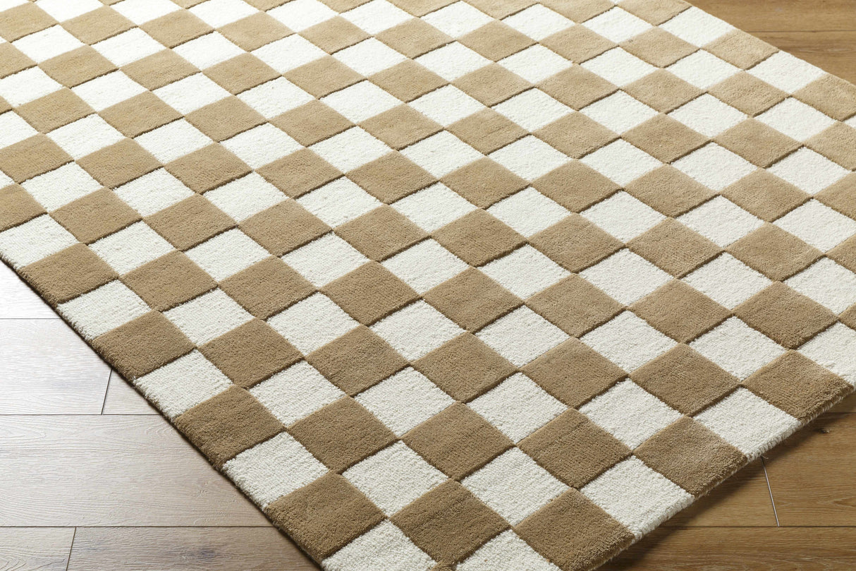 Timin Brown Checkered Wool Area Carpet