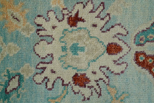 Teal And Beige Traditional Oushak Hand Knotted Wool Area Rug