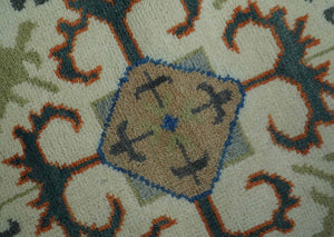 Teal and Ivory 8x10 Hand Knotted Traditional Mamluk Design wool Rug