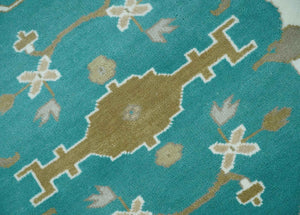 Teal and Ivory Hand knotted Oriental Oushak 9x12 wool Area Rug