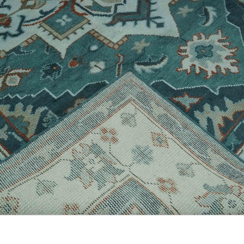 Teal and Silver Traditional Heriz Floral Hand Knotted Multi Size wool Area Rug